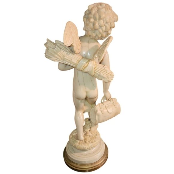 Antique Cupid Sculpture Resin Faux Ivory Resin 20" Tall Mid-Century Modern - Picture 12 of 15